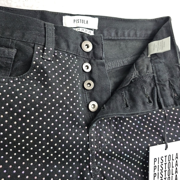 🆕️Pistola Embellished Rhinestone High-Rise Straight Legged Black Jeans Size 24 - Picture 10 of 11